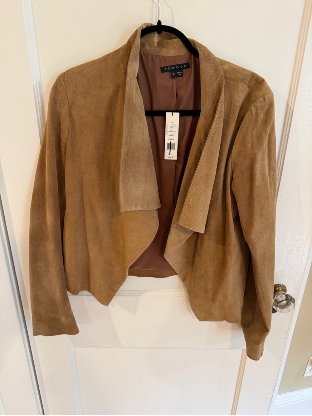 Theory Suede Open-Front Jacket in Camel Brown